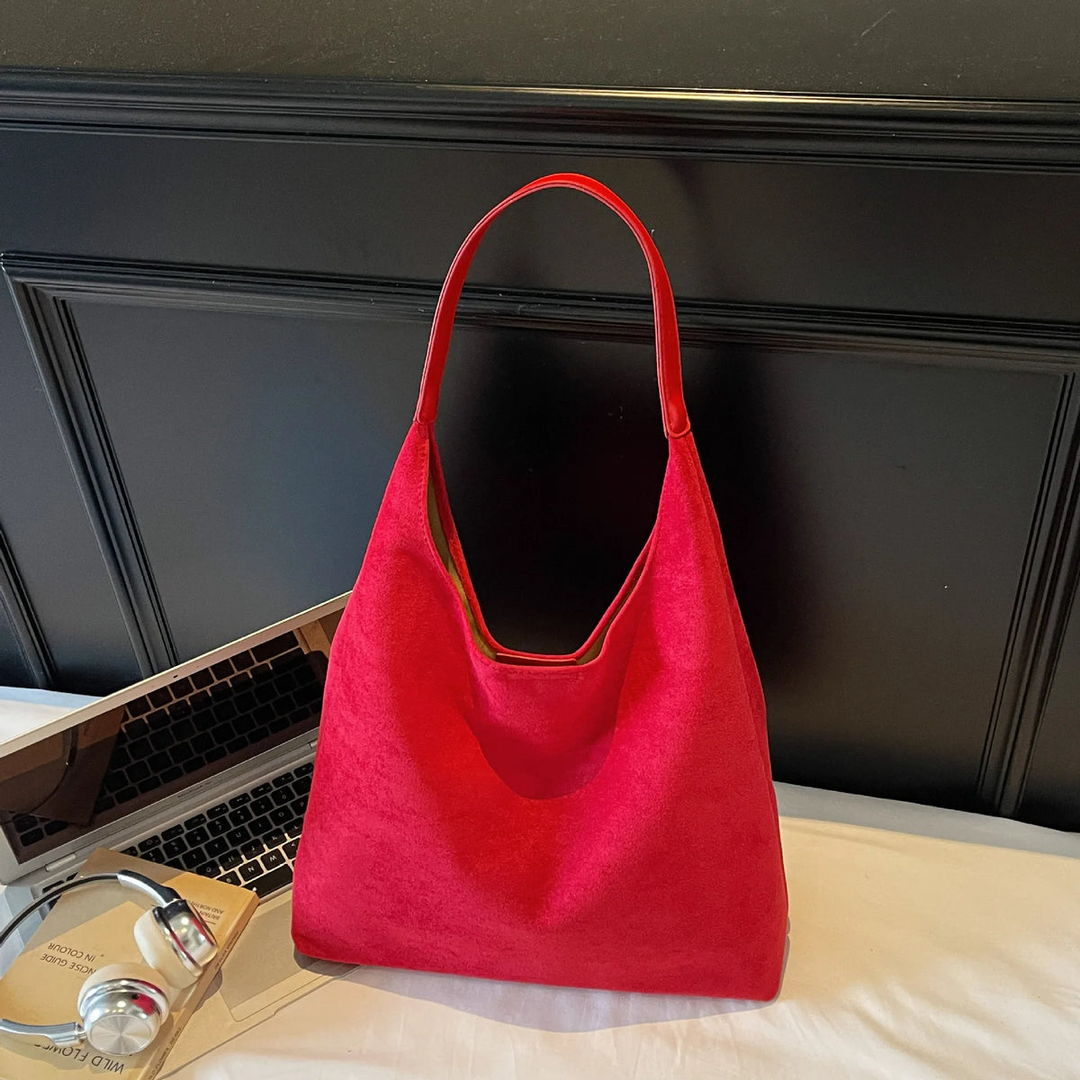 Suede Texture Large Tote Bag – Women's Minimalist Shoulder Handbag