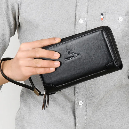 Men S Clutch Double Zippers Large Capacity Mobile Phone Storage