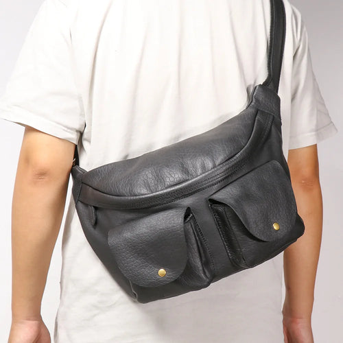 Top-Grain Cowhide Cycling Genuine Leather Single-Shoulder Armpit Bag Commuting Large Capacity