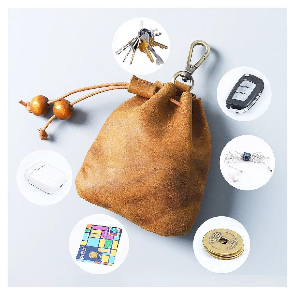 Handmade Leather Coin Purse Cowhide Simple Rope Ladies Key Bag Crazy Horse Fanny Pack Men S Small