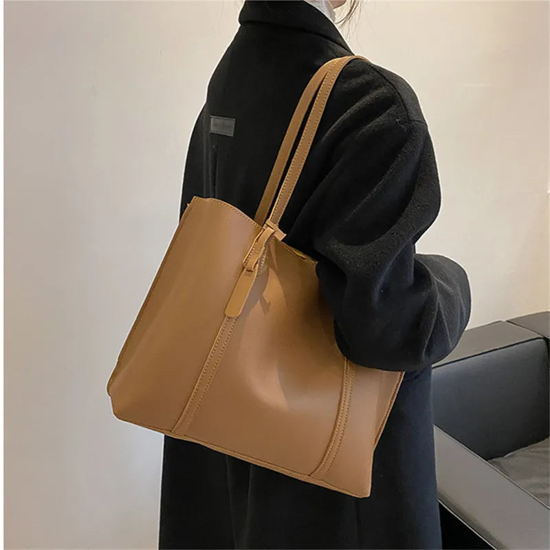 Large Capacity Women's Leather Tote Bag – Soft Shoulder Handbag
