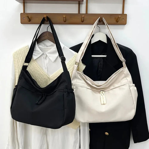 Minimalist Large Capacity Tote Bag Casual Multi Pocket Shoulder Bag Braided Drawstring Crossbody