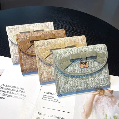 Purse Women S Short Simple Three-Fold Leather Wallet Multi-Card Card Bag Niche Design Printed Square