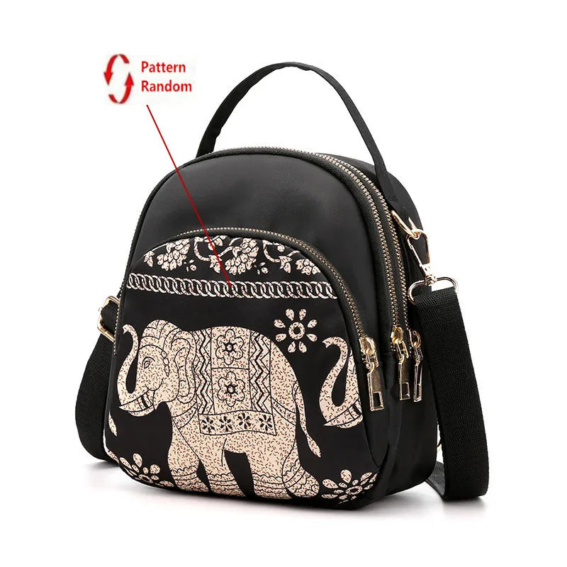 Mini Crossbody Backpack for Women – Printed Oxford Shoulder Bag