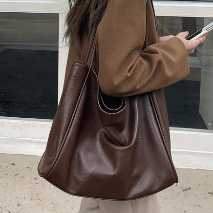 Large-Capacity Women S Casual Soft Leather Crossbody Commuter Single-Shoulder Bag Tote - Soft