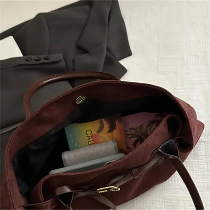 Large Capacity Vintage Faux Suede Shoulder Handbag for Women