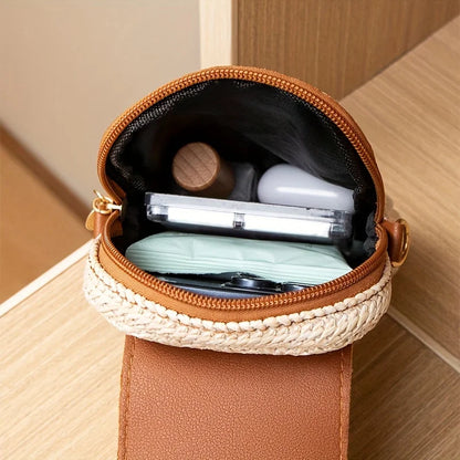 Mini Crossbody Phone Bag for Women – Cute Straw & Leather Boho Purse