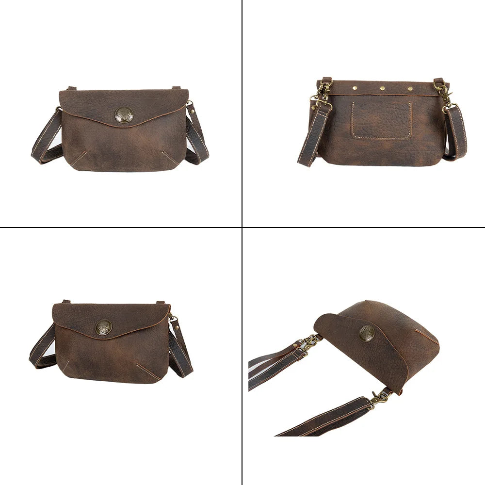 Handcrafted Retro Crazy Horse Leather Single-Shoulder Bag Genuine Leather Multi-Functional Men S