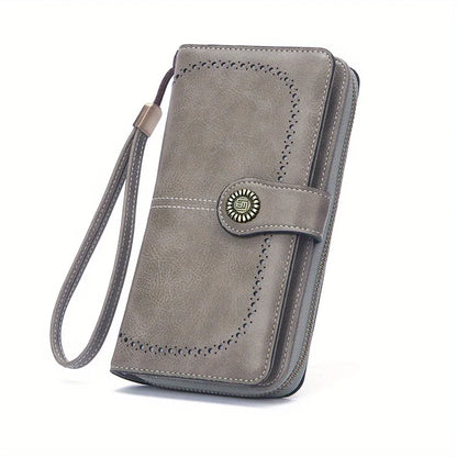 RFID Blocking Vintage Leather Wallet – Large Wristlet Clutch for Women