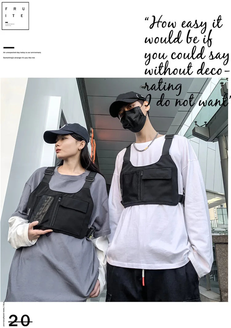 Homefish Hip-Hop Streetwear Unisex Chest Rig Bag Nylon Bags Multi-Function Tactical Vest Backpack