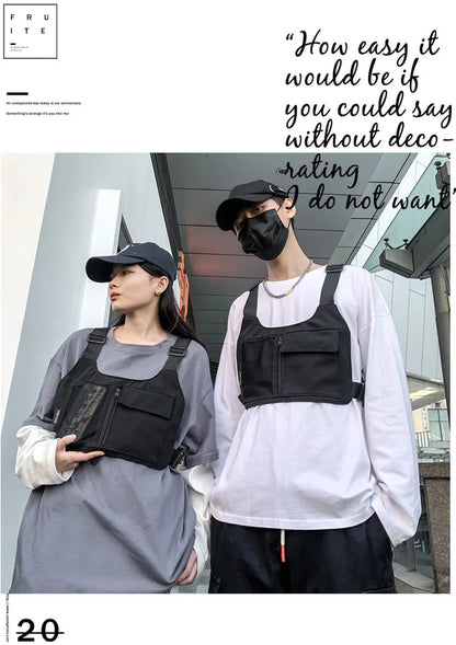 Homefish Hip-Hop Streetwear Unisex Chest Rig Bag Nylon Bags Multi-Function Tactical Vest Backpack