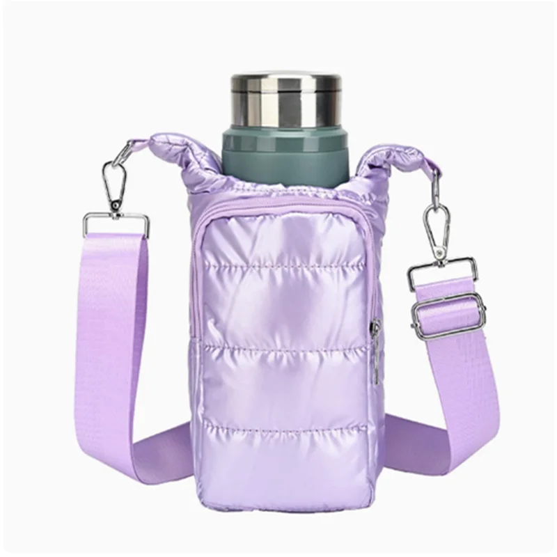 Water Bottle Carrier Crossbody Bag – Puffer Sling Holder with Pocket