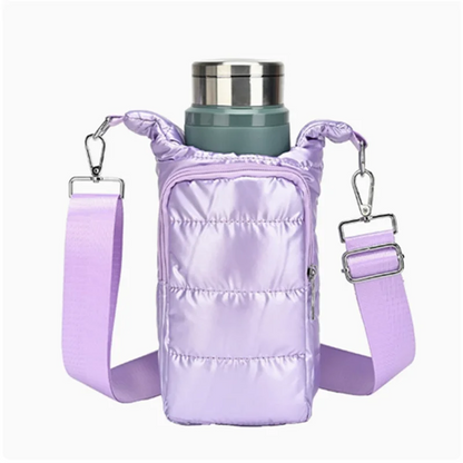 Water Bottle Carrier Crossbody Bag – Puffer Sling Holder with Pocket