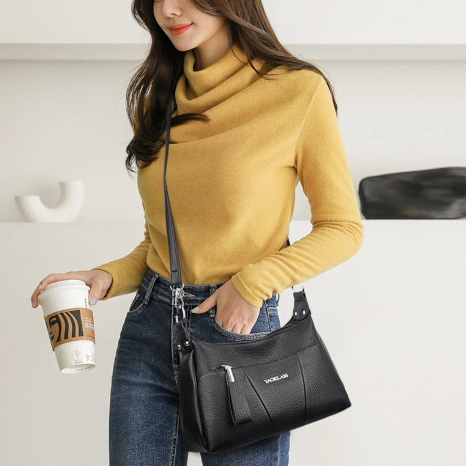 2-Layer PU Leather Crossbody Shoulder Bag for Women