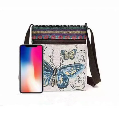 Embroidered Canvas Crossbody Bag – Cute Animal Print Shoulder Bag