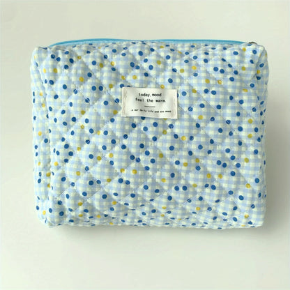 Colorful Aesthetic Makeup Bag – Quilted Zipper Cosmetic Pouch
