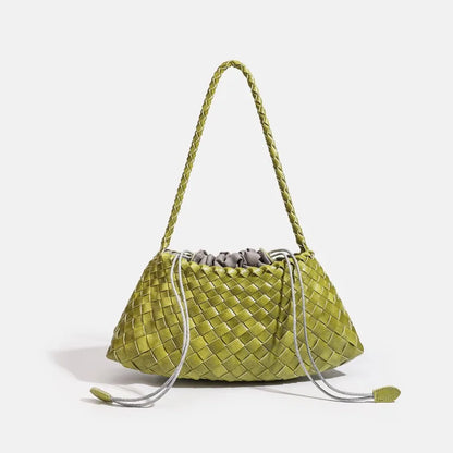 Handmade Intrecciato Woven Shoulder Bag Elegant Drawstring Armpit Hobo - Soft