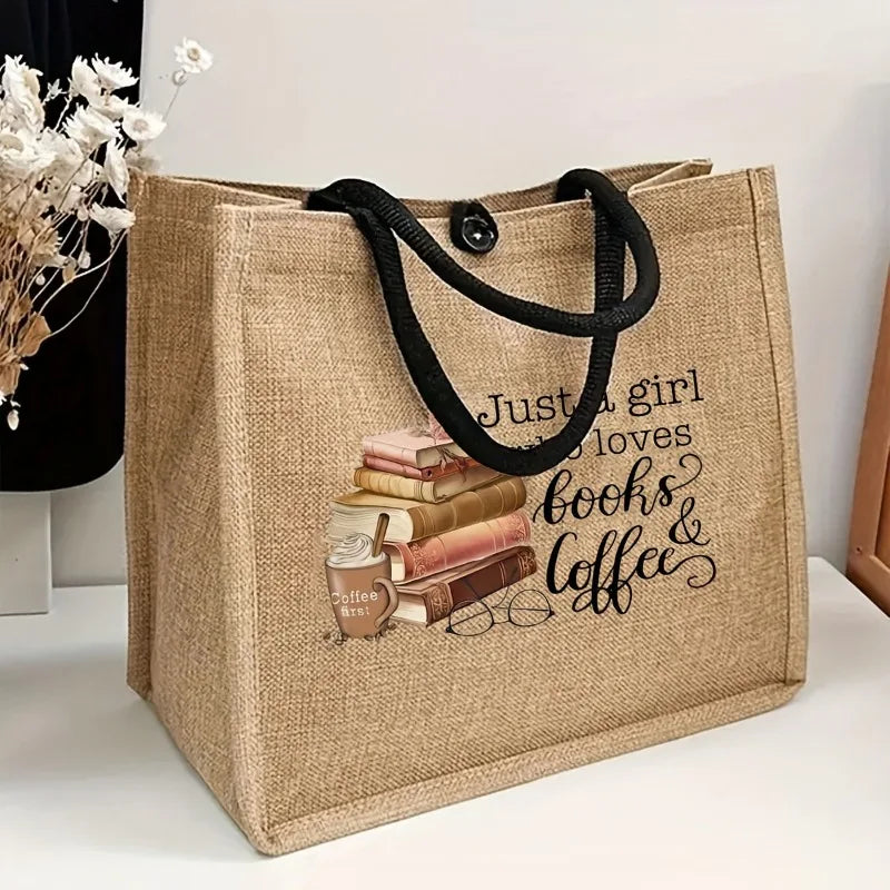 Linen Tote Bag – "Just a Girl Who Loves Books & Coffee" Print