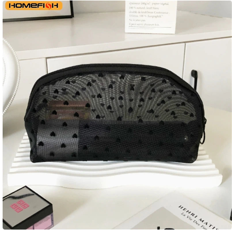 Homefish Heart Transparent Mesh Makeup Bag Multifunction Portable Women Cosmetic Storage Pouch