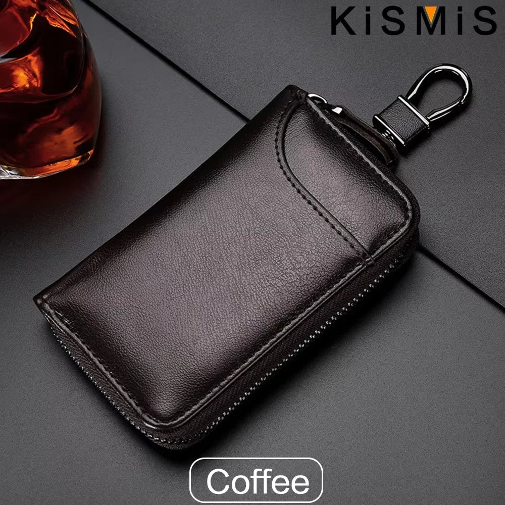 Homefish Multifunctional Mini Key Bag Genuine Leather Keychain Men Women Portable Car Key Case
