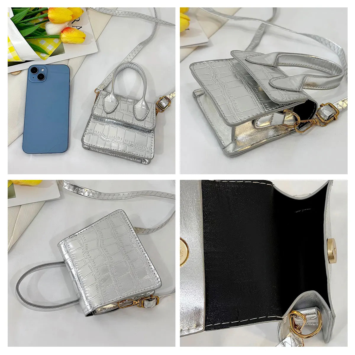 Fashionable Stone Patterned Shiny Mini Square Bag Candy Colored Shoulder Crossbody Suitable