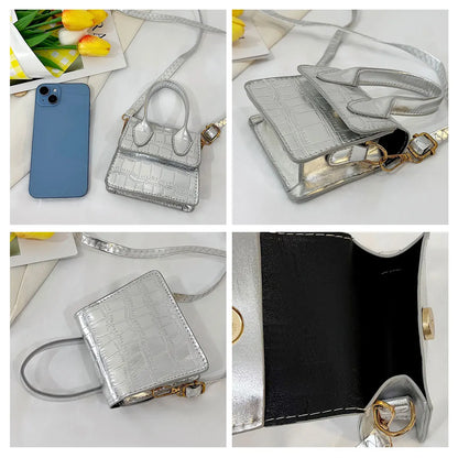 Fashionable Stone Patterned Shiny Mini Square Bag Candy Colored Shoulder Crossbody Suitable