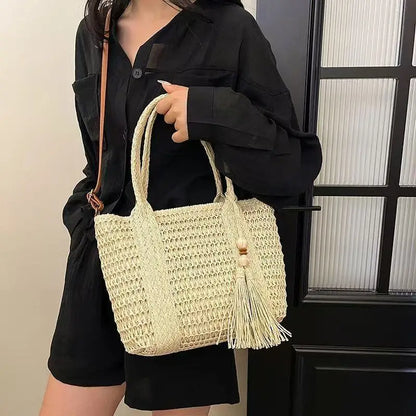 Stylish Straw Woven Crossbody Bag Boho Summer Beach Bag Tassel Handbag Women S Casual Outings