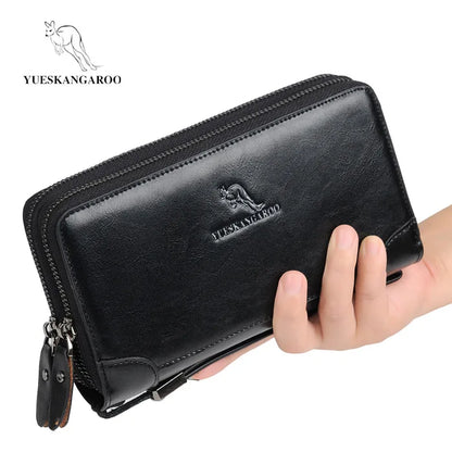 Men S Clutch Double Zippers Large Capacity Mobile Phone Storage