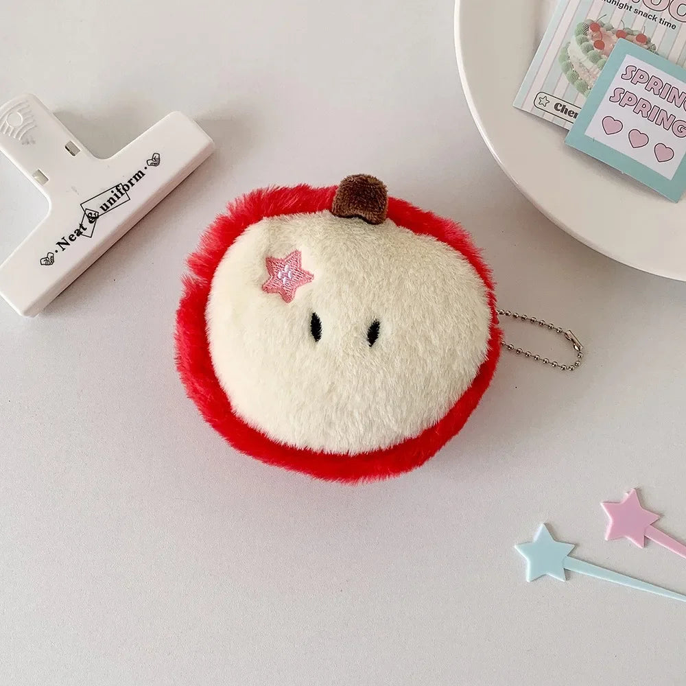 Cute Apple Shape Plush Bag Creative Cartoon Pendant Mini Storage Students Earphone Data Cable