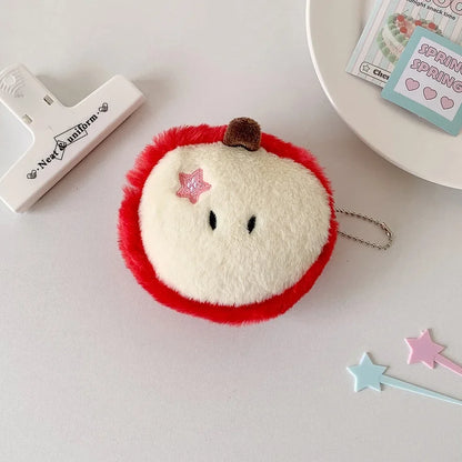 Cute Apple Shape Plush Bag Creative Cartoon Pendant Mini Storage Students Earphone Data Cable