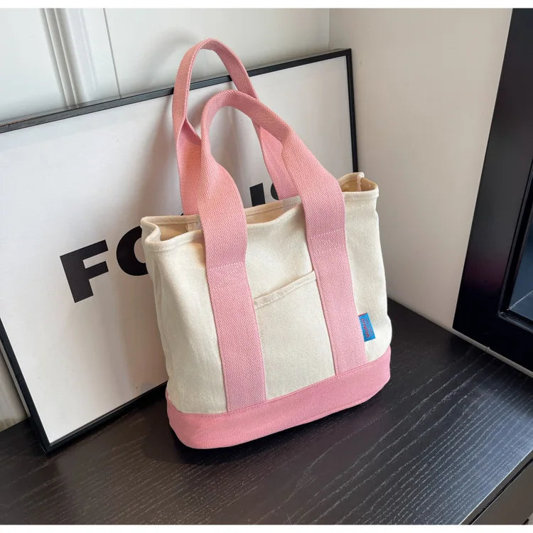 Color Block Canvas Tote Bag – Large Shoulder & Crossbody Bag