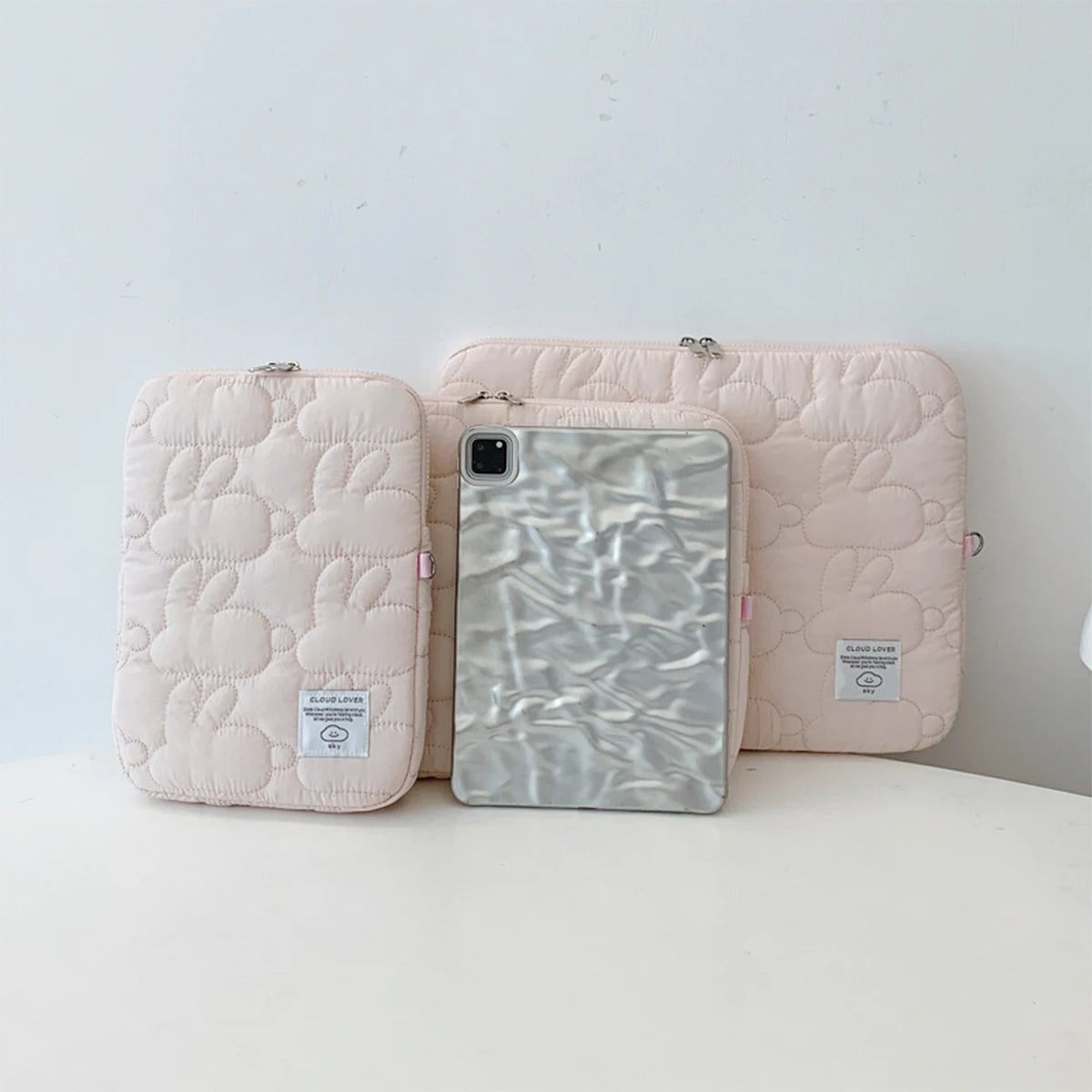 Cute Quilted Embroidery Rabbit Pattern Student Laptop Bag 11-15 Computer Protection Case File Sleeve
