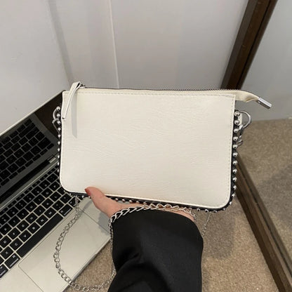 Faux Leather Crossbody Clutch Bag with Silver Chain Strap