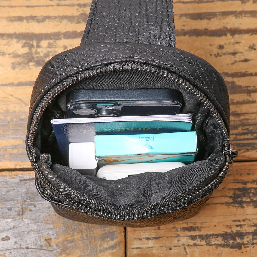 Retro Genuine Leather Men S Chest Bag Cowhide Crossbody Mini Phone Storage