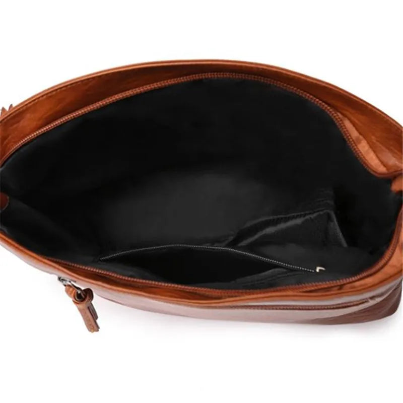 Soft Washed Leather Crossbody Bag – Retro Multi-Pocket Shoulder Messenger