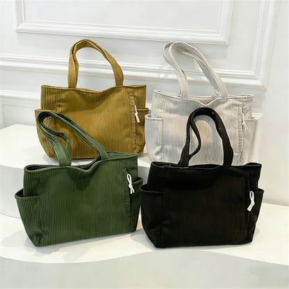 Corduroy Tote Bag Large Capacity Women's Shoulder Bag