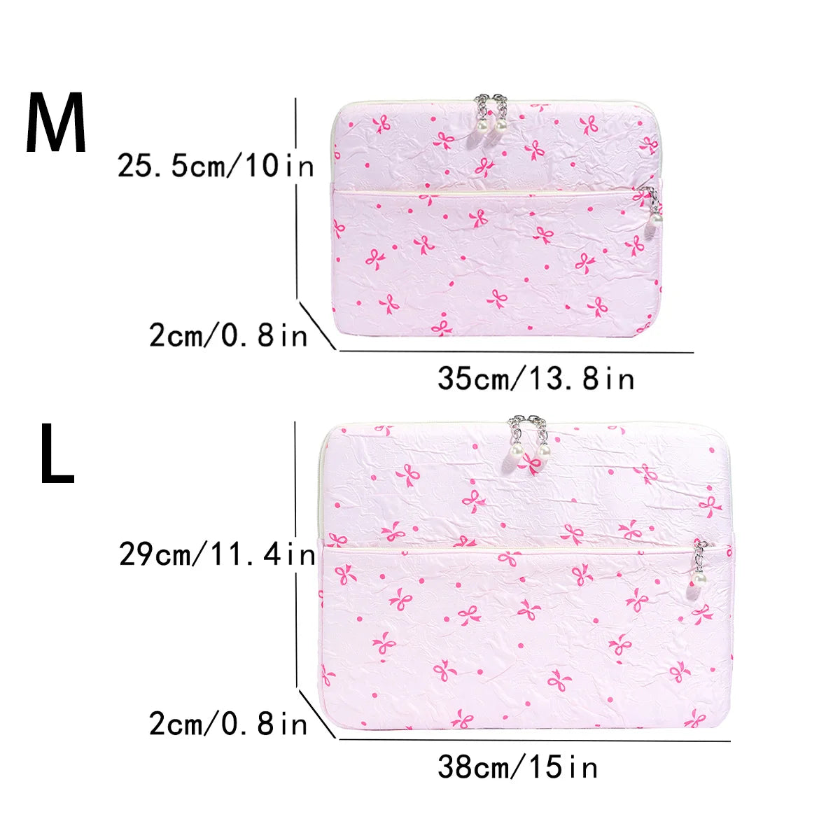 Minimalist Casual Crinkle Bow Laptop Bag Pearl Zipper Oxford Briefcase Soft Shockproof Multi-Size
