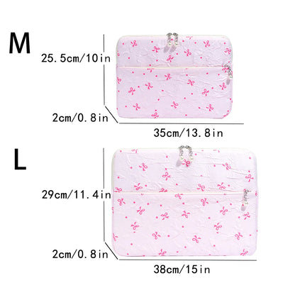 Minimalist Casual Crinkle Bow Laptop Bag Pearl Zipper Oxford Briefcase Soft Shockproof Multi-Size