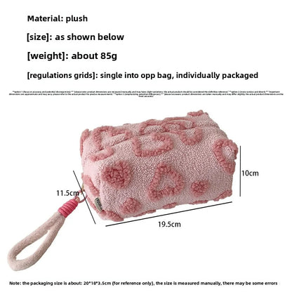 Ins Wind Plush Love Cosmetic Bag Outdoor Travel Tote Girl Large Capacity Storage Portable Toilet