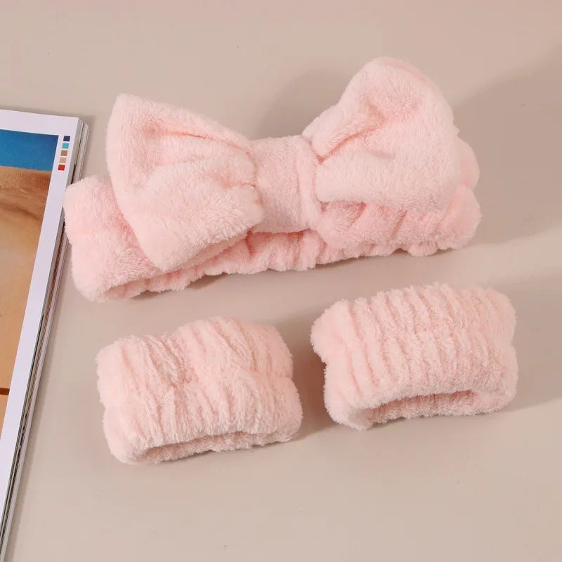 Coral Fleece Spa Headband & Wristband Skincare Set