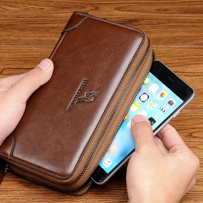 Men S Clutch Double Zippers Large Capacity Mobile Phone Storage