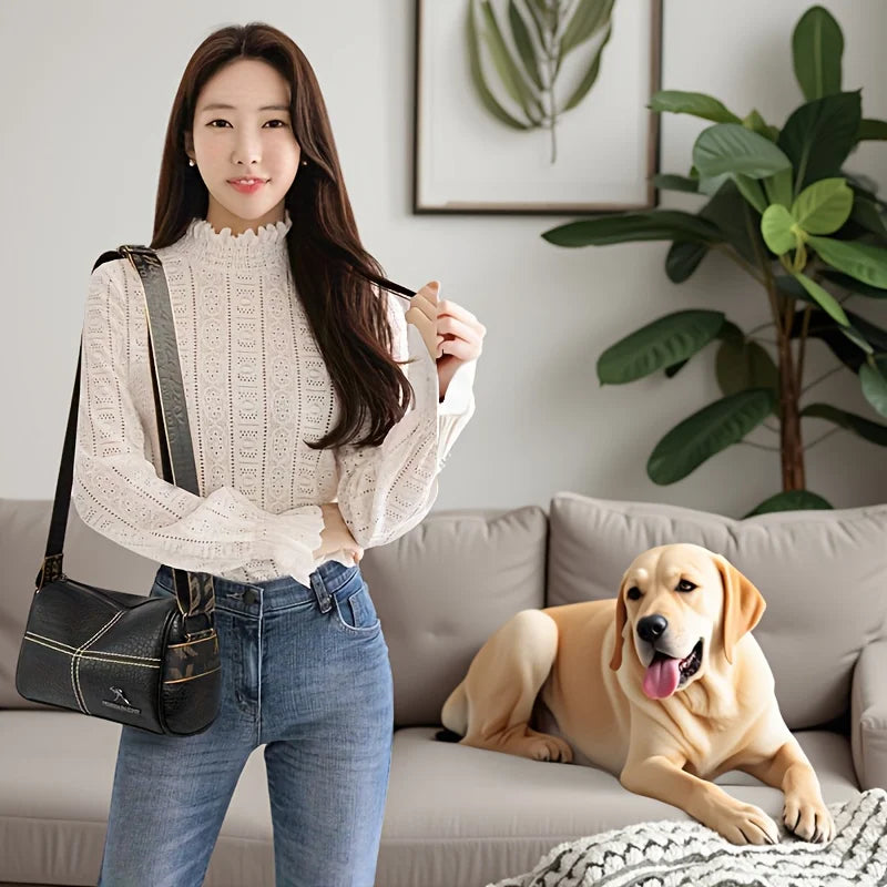Solid Color Soft Leather Pillow Shaped Cross Body Bags Woman Versatile Messenger Bag Adjustable Wide
