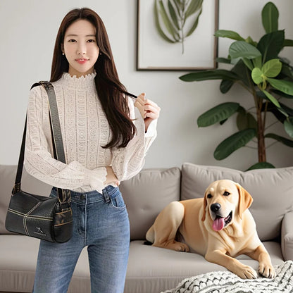 Solid Color Soft Leather Pillow Shaped Cross Body Bags Woman Versatile Messenger Bag Adjustable Wide