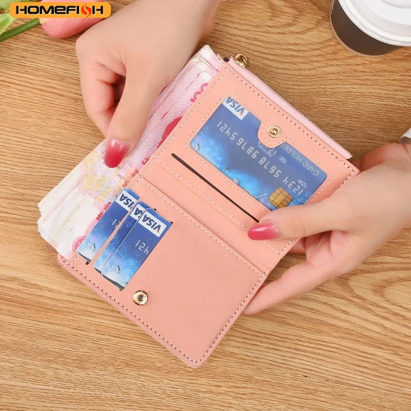 Homefish Purse Female Short Korean Version Collage Color Tassel Ultra-Thin Two-Fold Wallet Card Bag