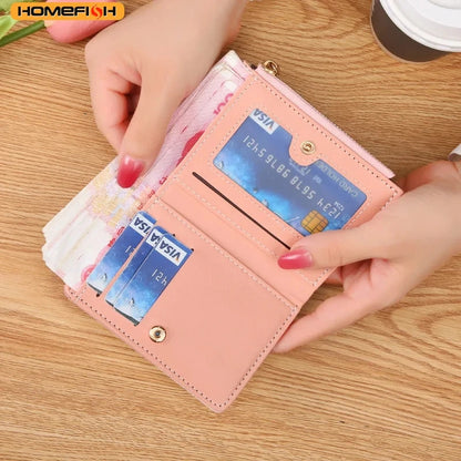 Homefish Purse Female Short Korean Version Collage Color Tassel Ultra-Thin Two-Fold Wallet Card Bag