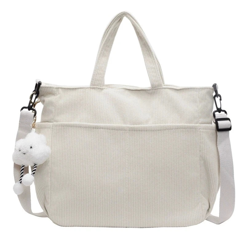 Corduroy Tote Bag with Zipper – Women's Shoulder & Crossbody Handbag