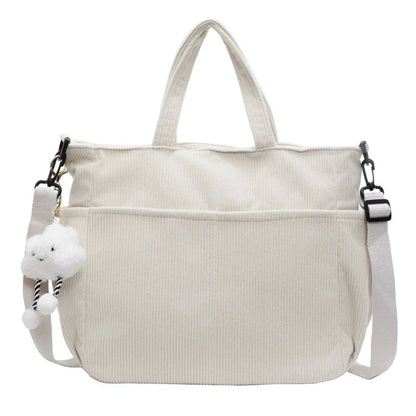 Corduroy Tote Bag with Zipper – Women's Shoulder & Crossbody Handbag