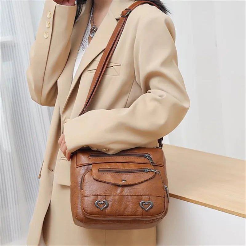 Men S Stylish Soft Leather Crossbody Bag Casual Shoulder Adjustable Strap - Soft