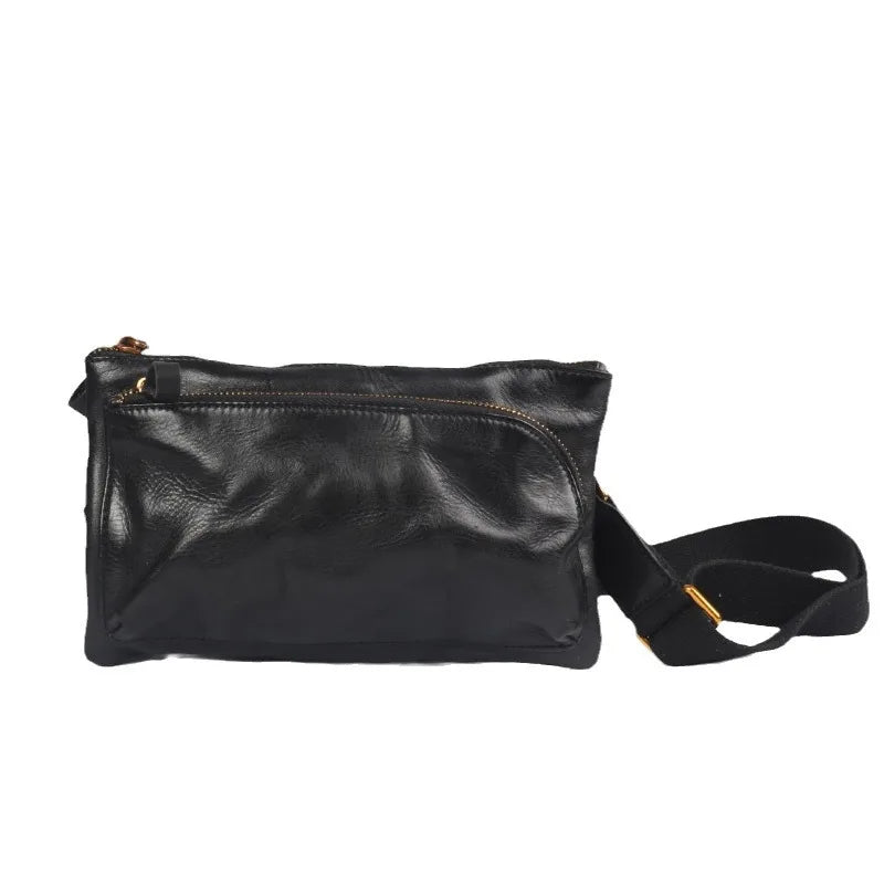 Plant Tanned Pleated Mobile Phone Containing Leather Cowhide Breast Bag Man Retro Motorcycle Sling