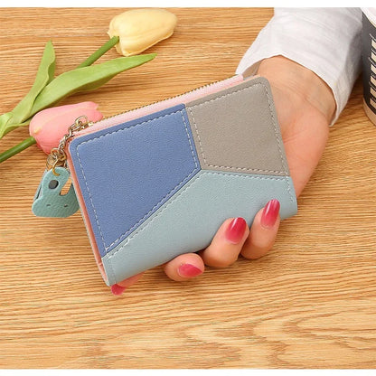 Homefish Purse Female Short Korean Version Collage Color Tassel Ultra-Thin Two-Fold Wallet Card Bag
